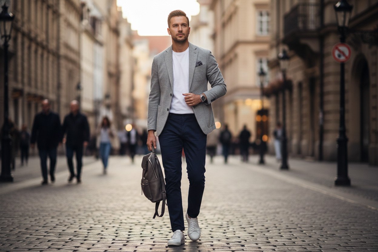 Casualowe zestawienia dla mężczyzn — codzienna sportowa elegancja